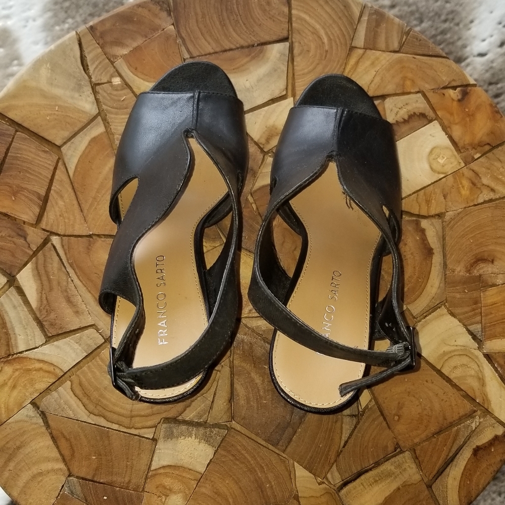 Franco Sarto black leather and cork platform Wedge